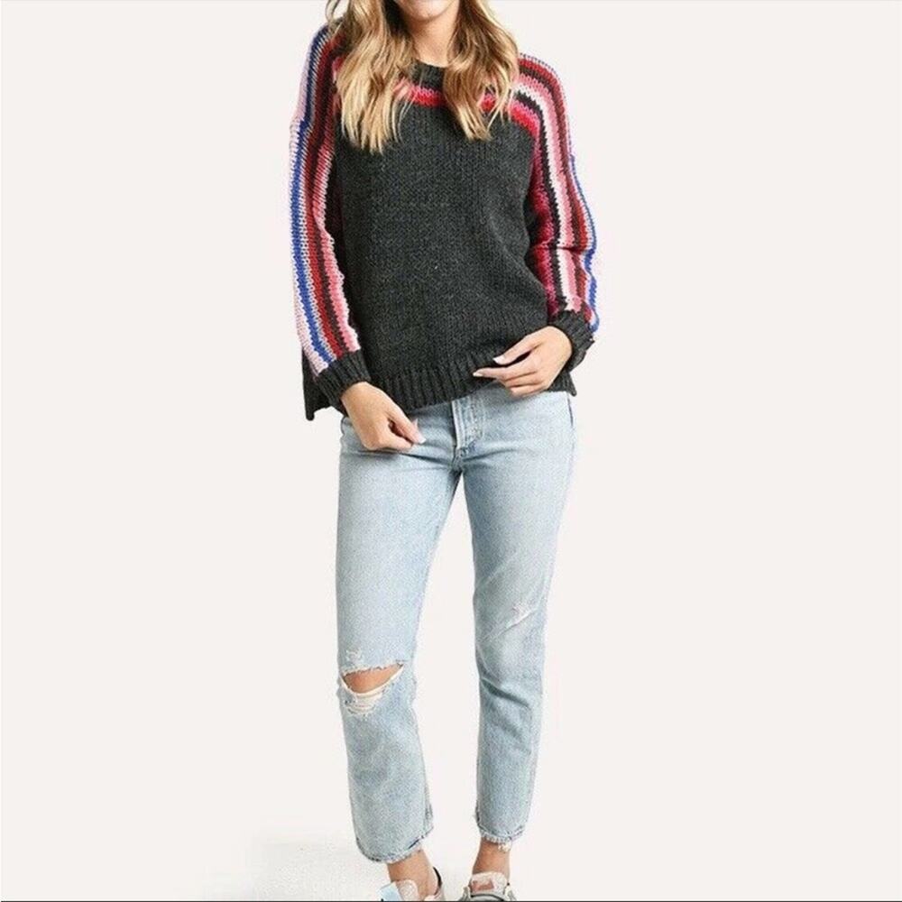 Xirena Teton Apres Ski gray knit striped high low sweater - REPAIRED